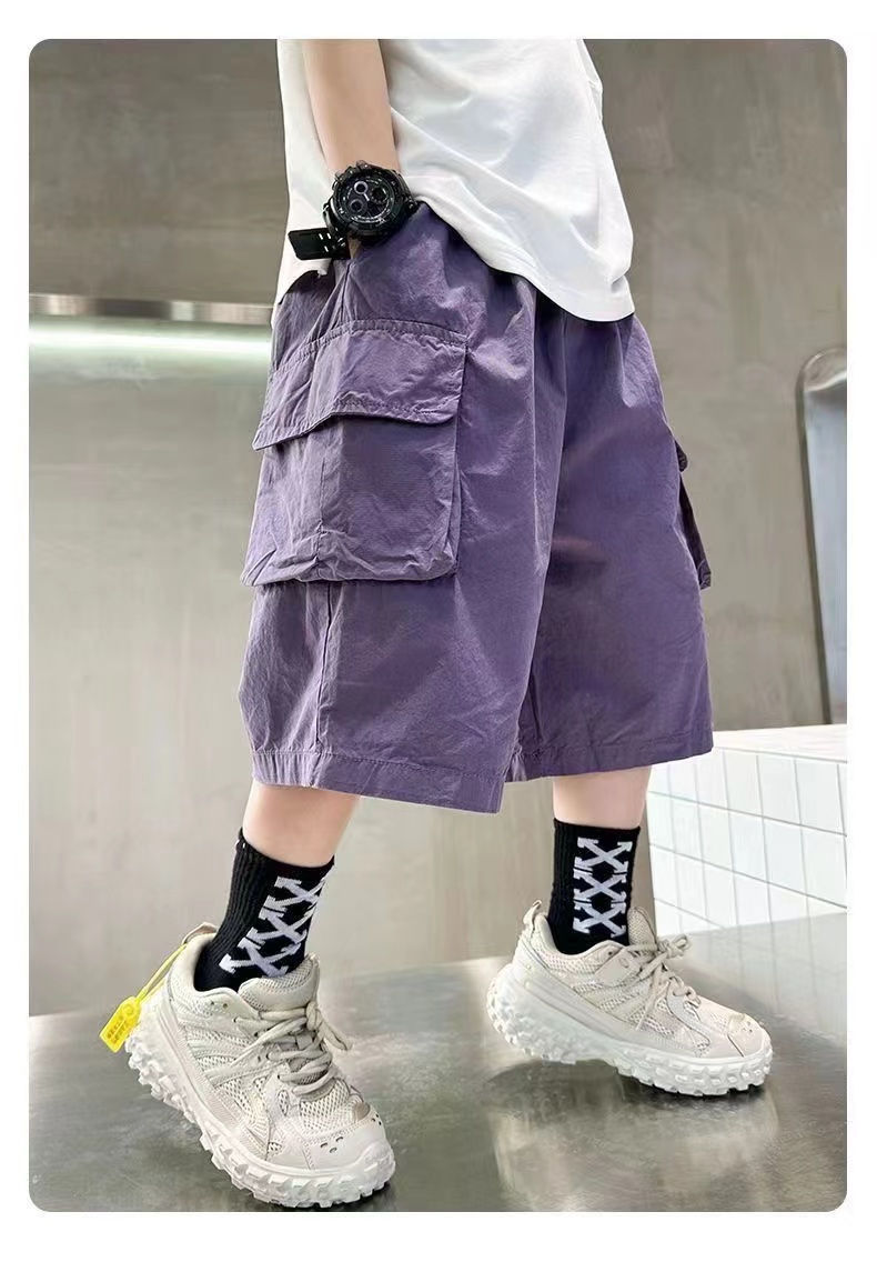 الصورة المصغرة: New Summer Teenage Short Boys Pants 3-14 Years Old Big Pocket Trousers For Kids 
