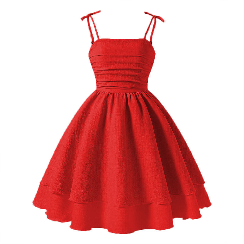الصورة المصغرة: Kids Set Solid Pink Tiered Sling Princess Dress Sweet Style Tween Girls Dress Bi