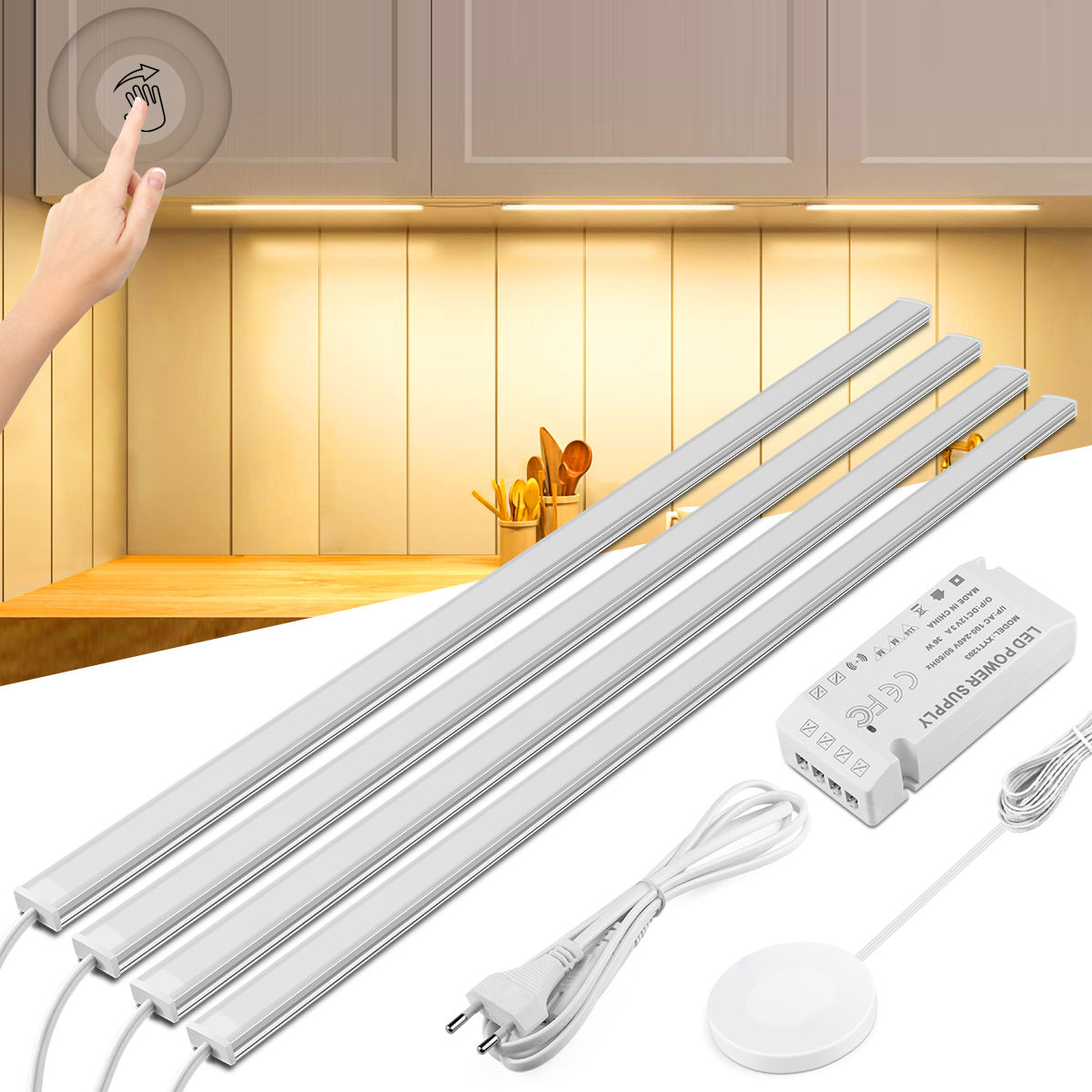 1-6Pcs Kitchen LED Under Cabinet Light Penetrable Wood Hand Scan Motion Sensor T