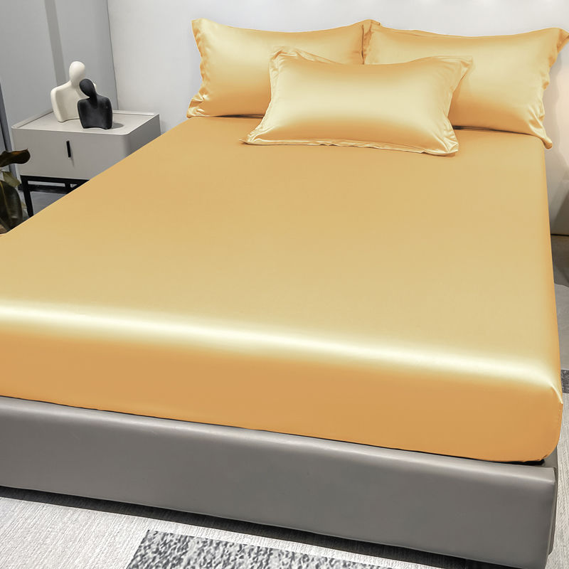 الصورة المصغرة: 1 Simple Modern Satin Solid Color Fitted Sheet, Solid Color Ice Silk Bedspread F