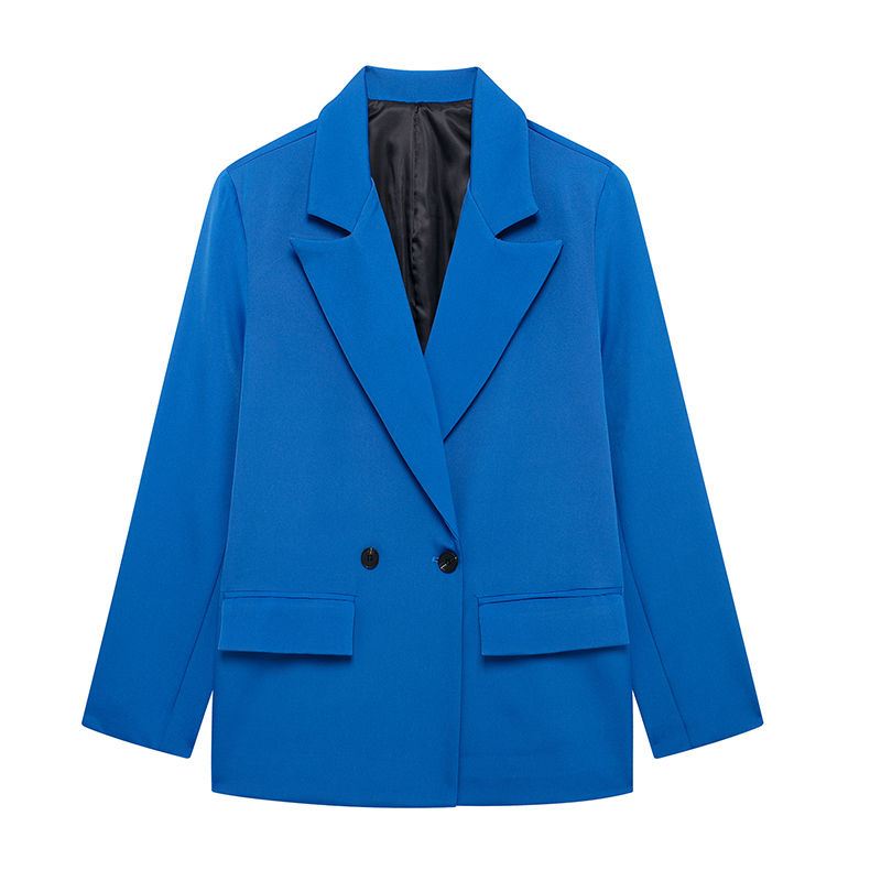الصورة المصغرة: Willshela Women Fashion With Pockets Solid Double Breasted Blazer Vintage Long S