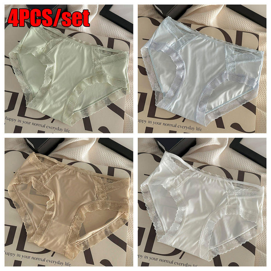 الصورة المصغرة: Seamless Panties Women Breathable Underwear Ice Silk Underpants Sexy Lace Female