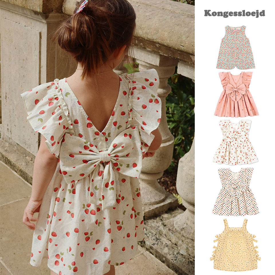 Konges Slojd SS Baby Girls Cherry Strawberry Bow Princess Dresses Kids Cotton Cl