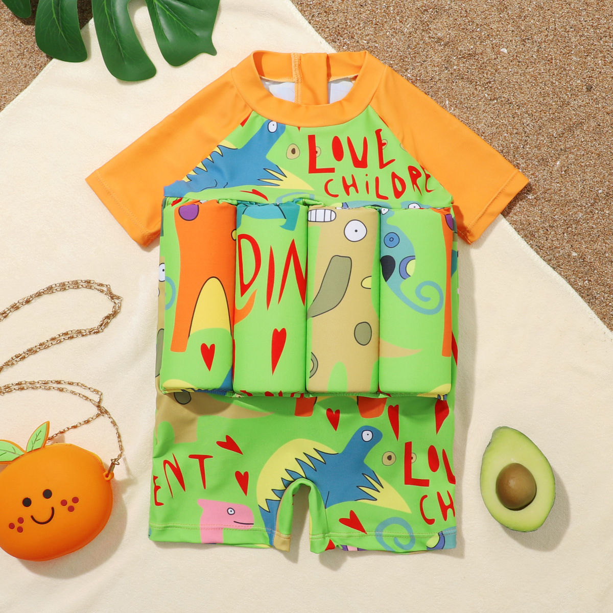 1-5Y Children's Buoyancy Swimsuit Cartoon Swimwear Kids One-Piece Floating Rash 