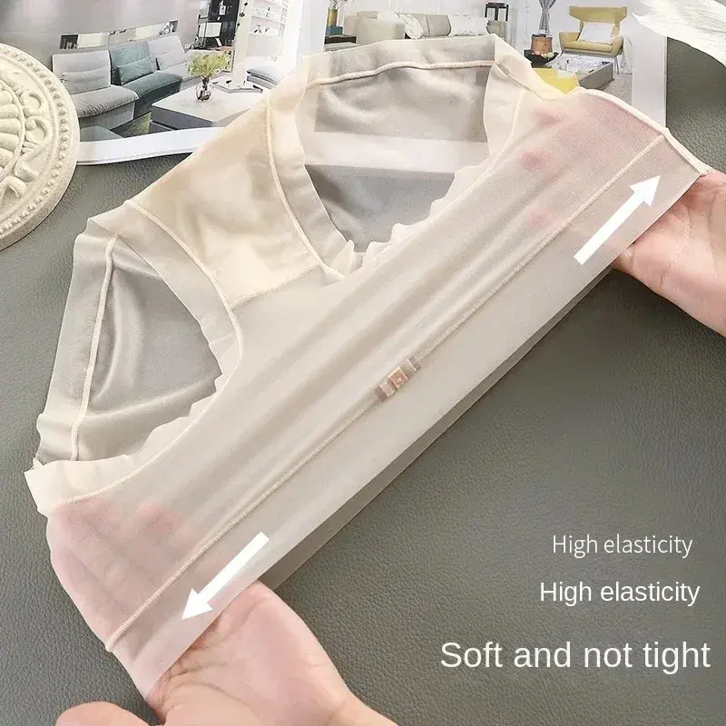الصورة المصغرة: Women Ice Silk Panties Sexy Transparent Briefs Seamless Breathable Middle Rise U