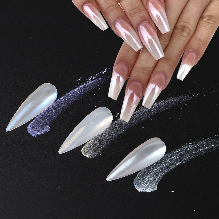 Thumbnail: Moonlight Pearl White Nails Glitter Dust Chrome Aurora White Rubbing on Powder S