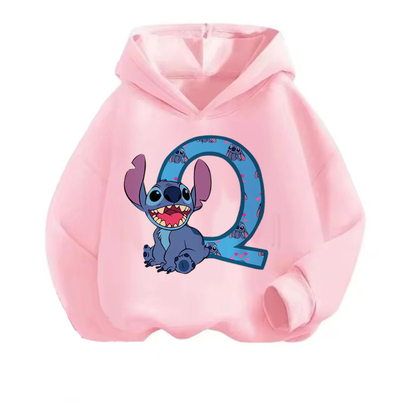 الصورة المصغرة: Kawaii Children Hoodies Stitch Letter ABCD Fashion Pullover Sweatshirt Anime Man
