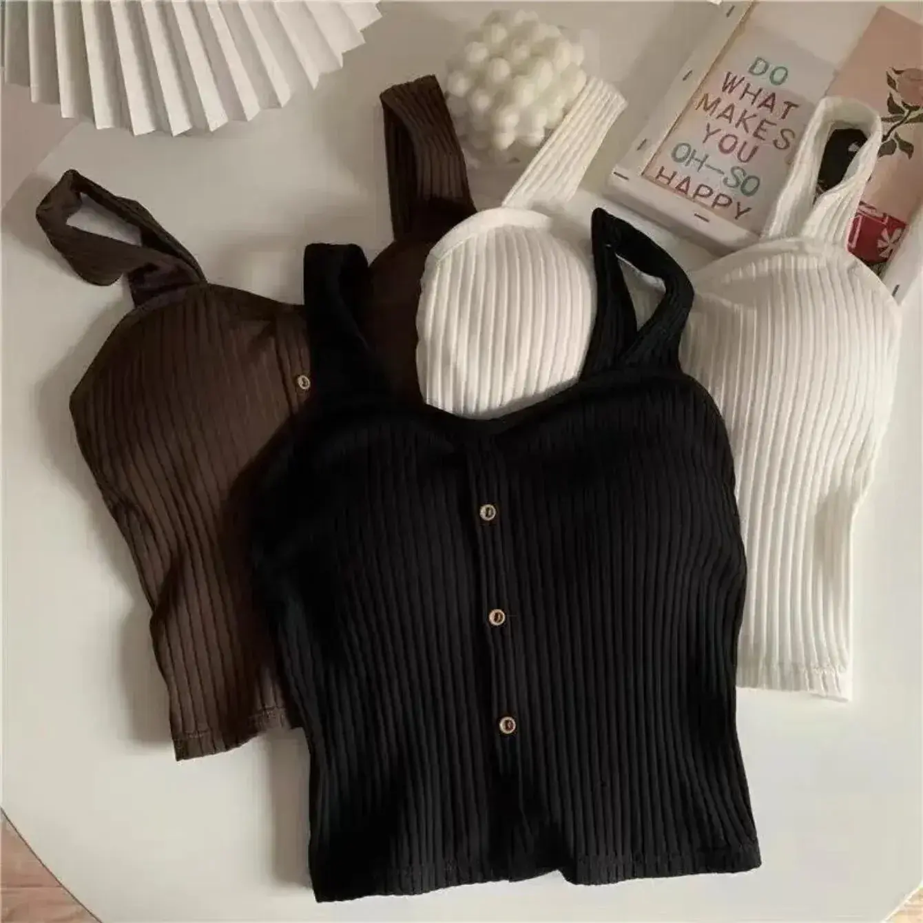 Women's Cropped Tops with Bra Pads Summer Corset Korean Suspenders Vest Sexy Cam