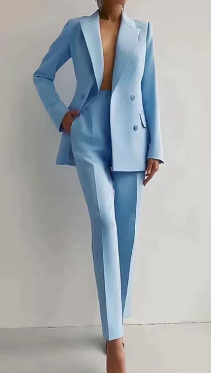 الصورة المصغرة: 2025 Fall Women's Lightweight Two-Piece Suit, Solid Color Jacket with Matching T