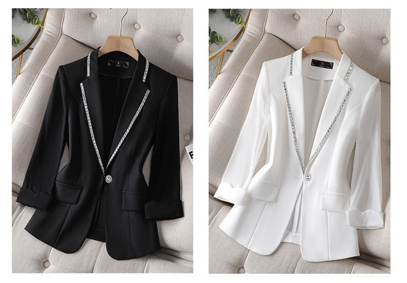 الصورة المصغرة: 2024 New Summer Women's Blazer Diamond-Encrusted Sunscreen Jacket White Suit Jac