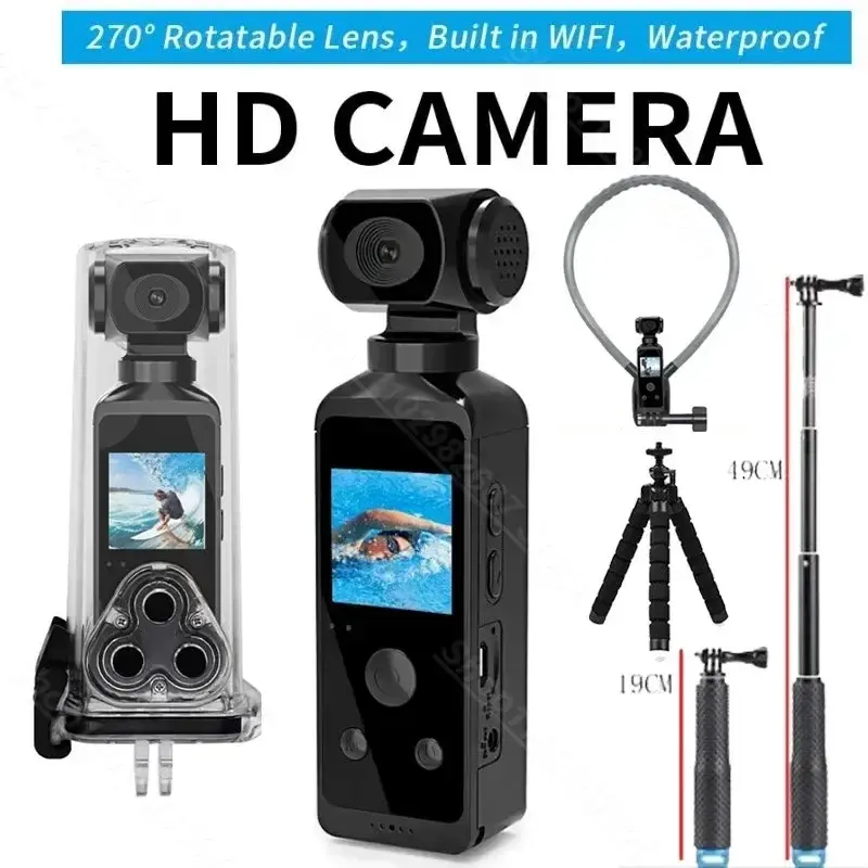 4K Ultra HD Pocket Action Camera 270° Rotatable Vlog Wifi Mini Sports Cam Water