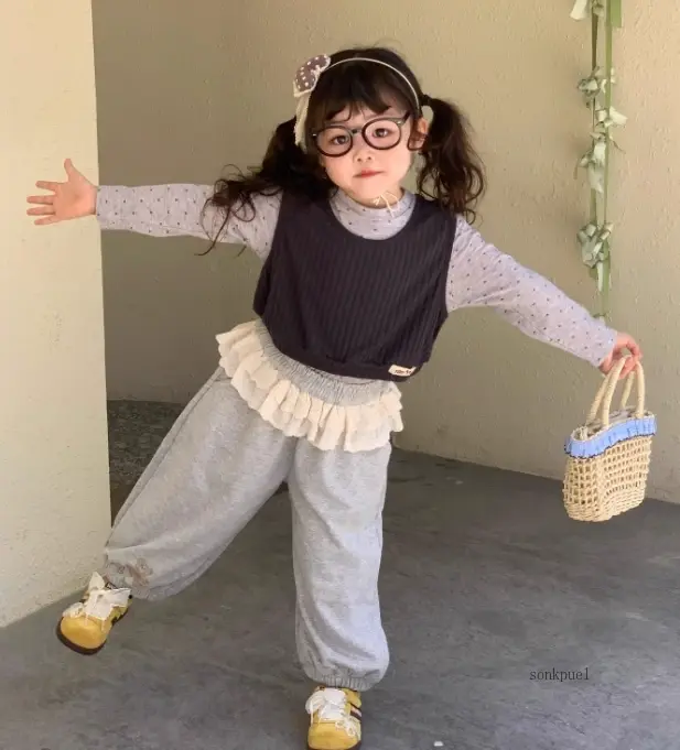 الصورة المصغرة: 80-140cm Fashion Childrens Lace Leggings Autumn Spring Casual Pants Girls Retro 