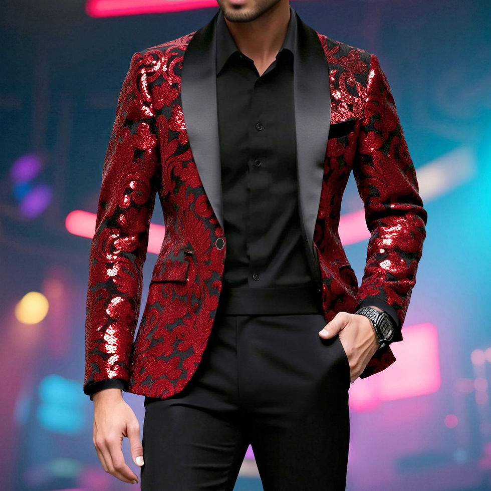 الصورة المصغرة: Shiny Sequin Embellished Single Button Stage Performance Outerwear in Blue Gold 