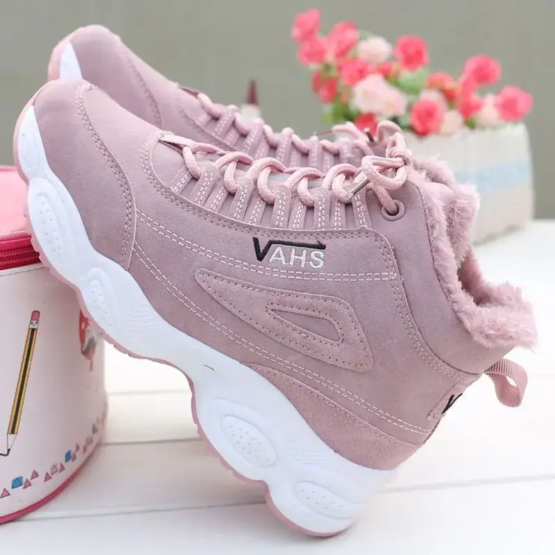 New Winter Thick-soled Women's Sneakers Warm Plus Velvet Cotton Shoes Height-inc