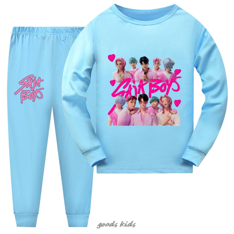 KPop Demon Hunters Saja Boys T-shirt Suit Children's Autumn Cotton Tops+shorts P