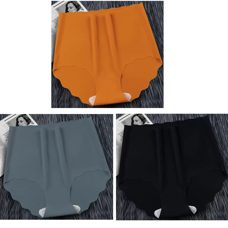 الصورة المصغرة: 3pcs Women Ultrathin Panties Female Plus Size Underwear Ice Silk High Waist Seam