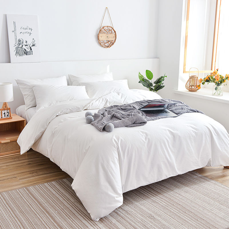 Thumbnail: Solid color brushed duvet cover pillowcase set, Queen size simple high-end beddi
