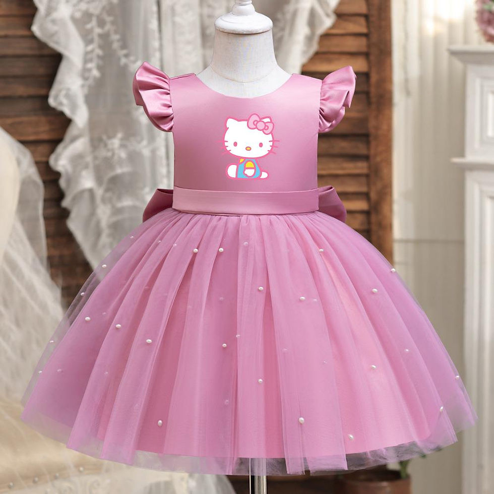الصورة المصغرة: Hello Kitty Girls Pearls Dress Elegant Princess Wedding Gown Kids Dresses For Gi