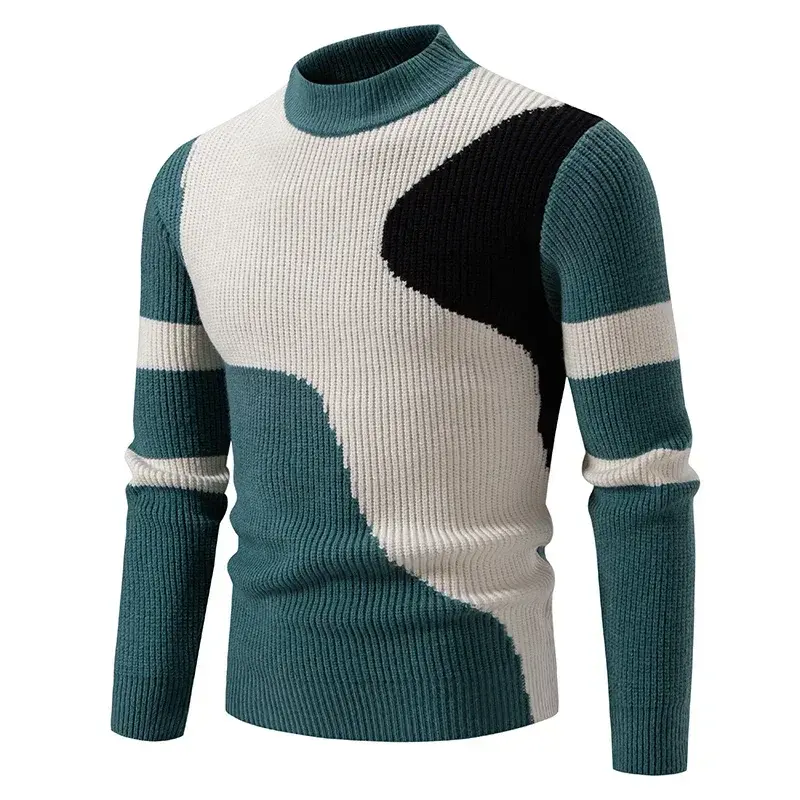 الصورة المصغرة: High Quality Men's New Autumn and Winter Casual Warm Color Block Sweater Knit To