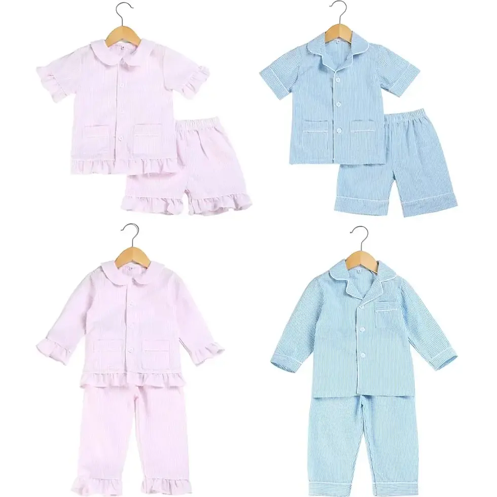 Ruffkids 100% Cotton Summer Kids Pajamas Sleepwear Seersucker Striped Matching P