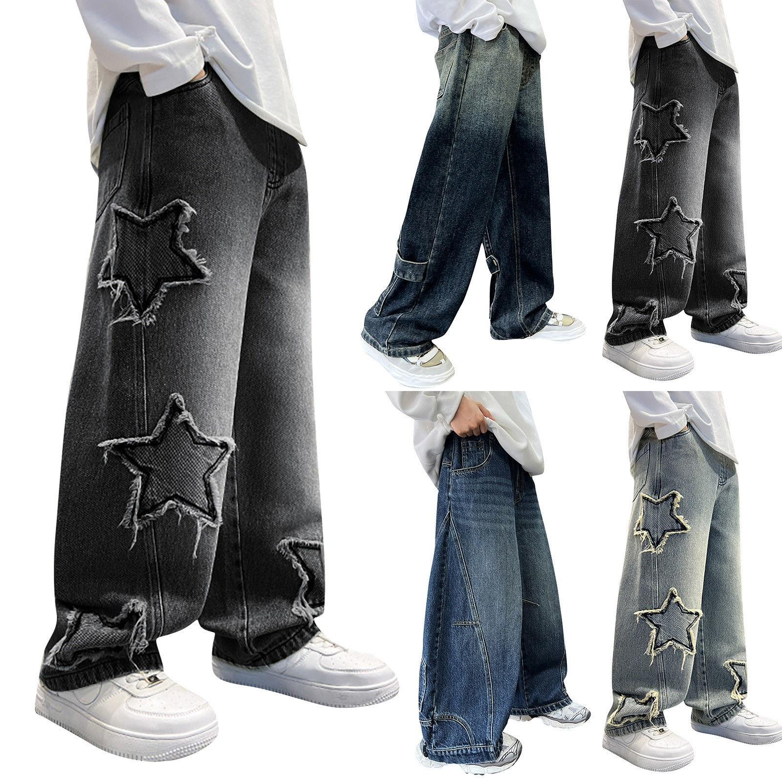 Spring Summer boys jeans Loose straight jeans Star Pattern Fashion Jeans Elastic