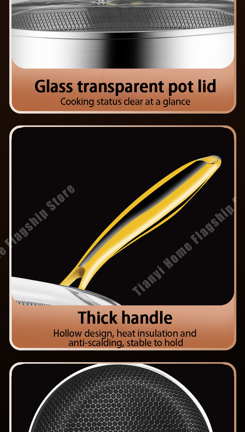 Thumbnail: 316 Stainless Steel Frying Pan Wok Non-stick Cooking Honeycomb Steak Gas Stove P