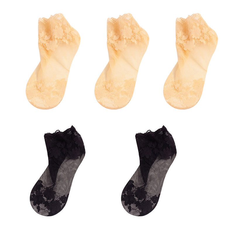 الصورة المصغرة: 5Pairs Women Socks Summer Breathable Elastic Ladies Thin Leaves Boat Sock Thin T