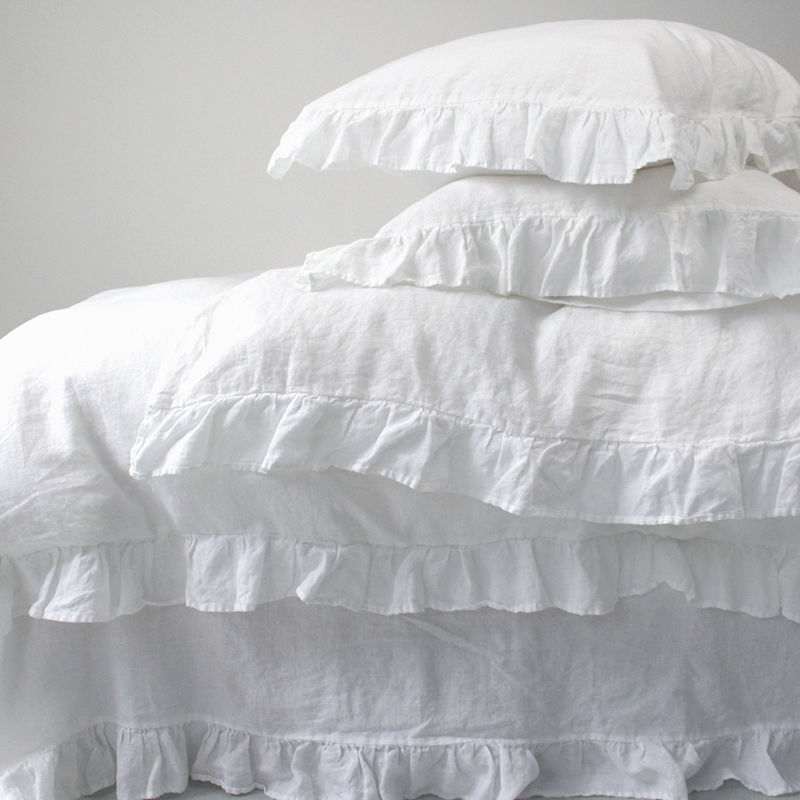 Thumbnail: Pure Linen Ruffle Duvet Cover Set (1*Duvet Cover + 2*Pillowcase, Without Core), 