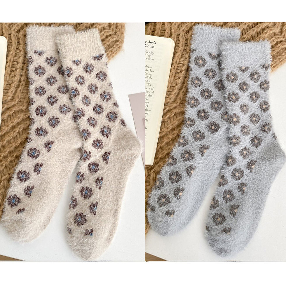 الصورة المصغرة: 2 Pair Wool Socks For Women Cute Print Keep Warm Floor Socks Long Thick Autumn W