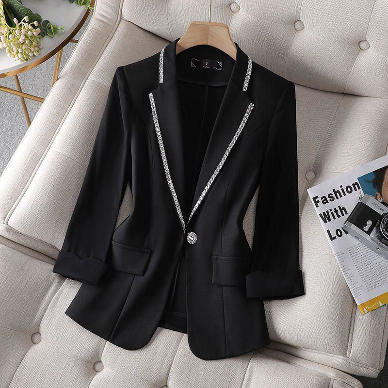 الصورة المصغرة: 2024 New Summer Women's Blazer Diamond-Encrusted Sunscreen Jacket White Suit Jac