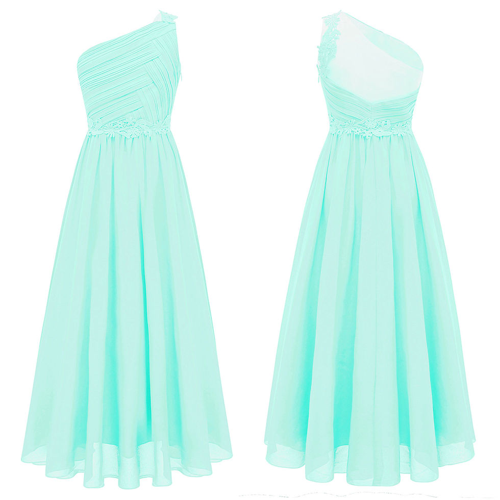 الصورة المصغرة: Girls Wedding Bridesmaid Dress One Shoulder Elegant Guipure Lace Ruched Chiffon 