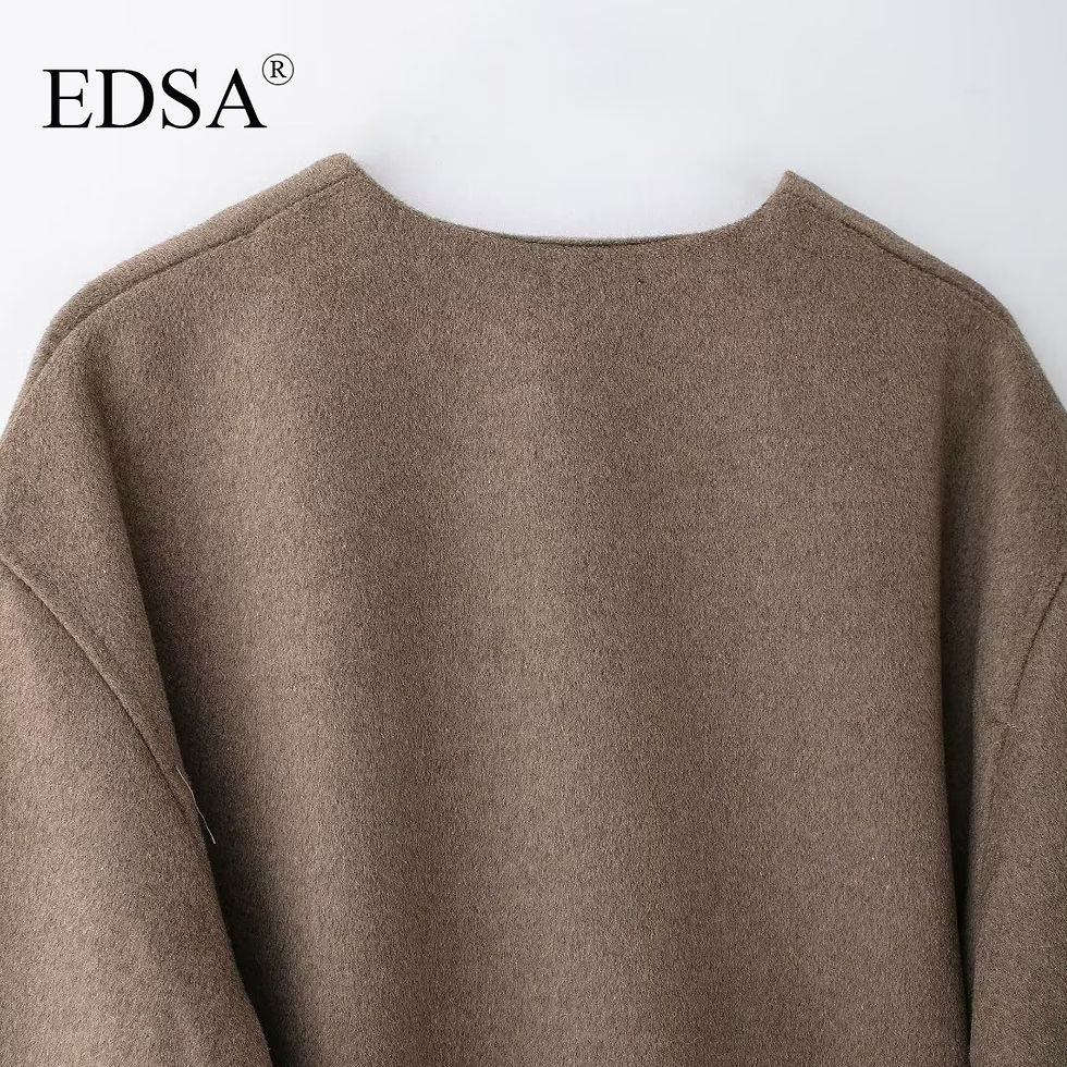 الصورة المصغرة: EDSA Women Soft Belted Jacket Wrap V-neck Long Sleeves New Elegant Lady Commute 