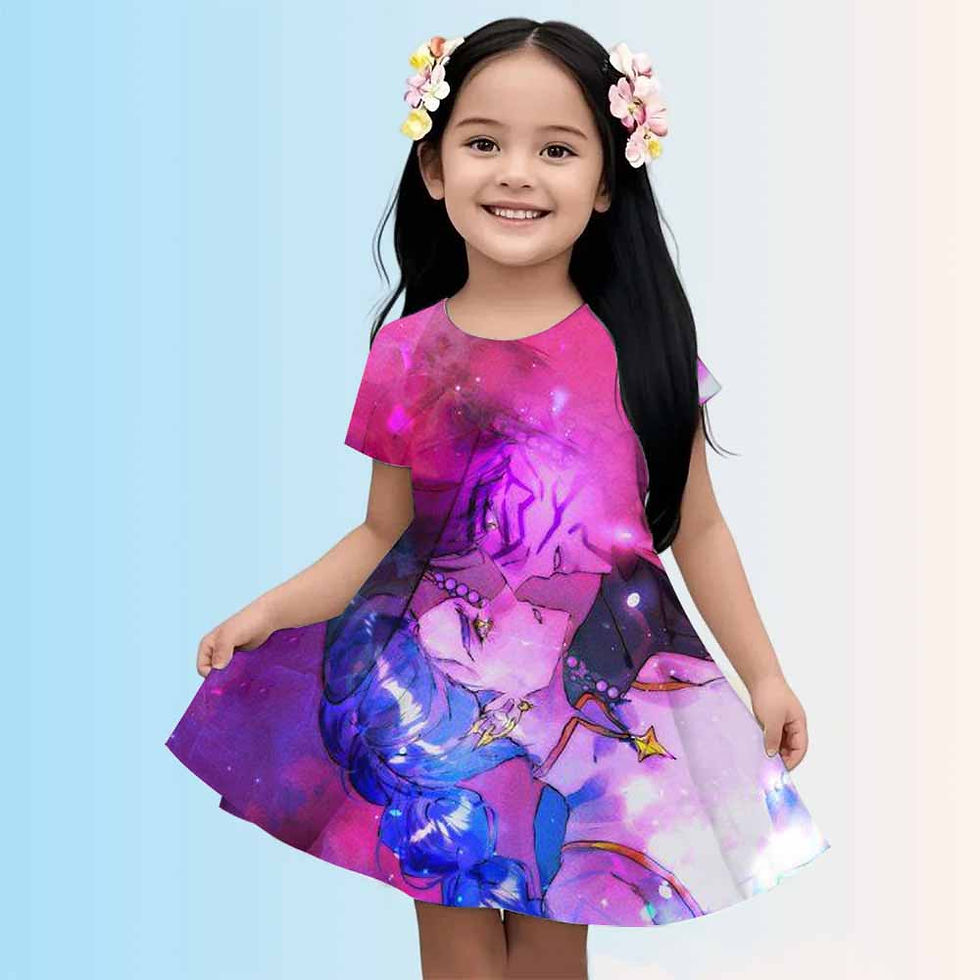 الصورة المصغرة: Cute KPop Demon Hunters 3D printed girls' short sleeved dresses, children's summ