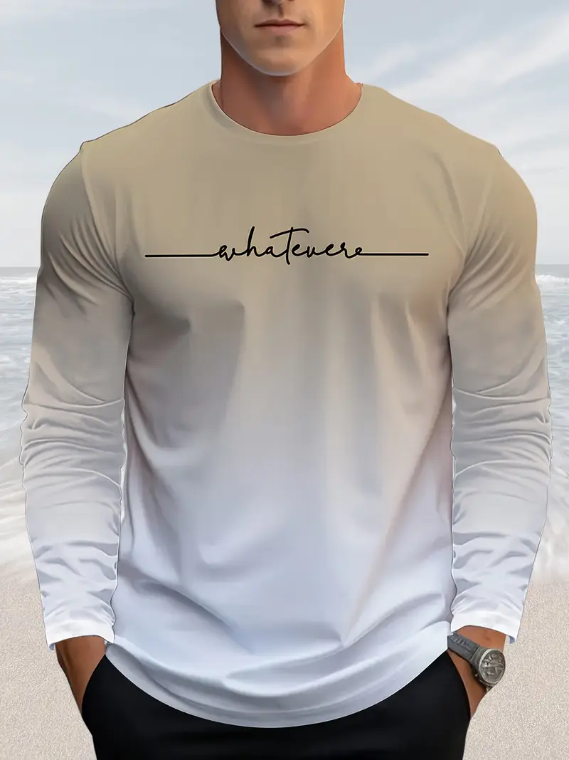 الصورة المصغرة: Funny Gradient Letter Print Men's Long Sleeve T-shirt Business Casual Fall Comfo