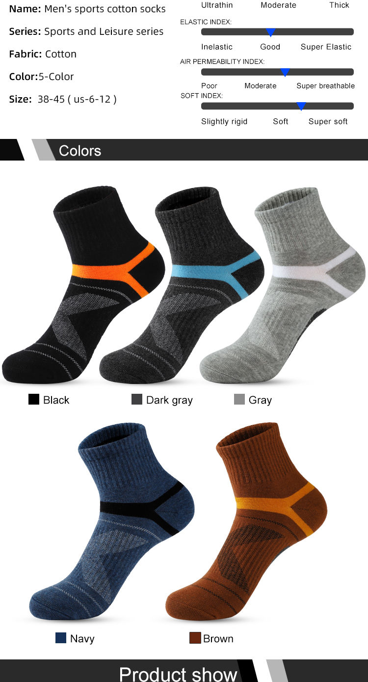 Thumbnail: 10PCS=5Pair High Quality Cotton New Autumn Men's Socks Running Winter Casual Bre