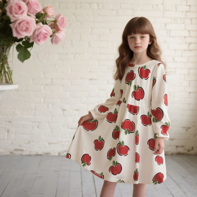 الصورة المصغرة: Girls Summer Cute Print Casual Long Sleeve Dress
