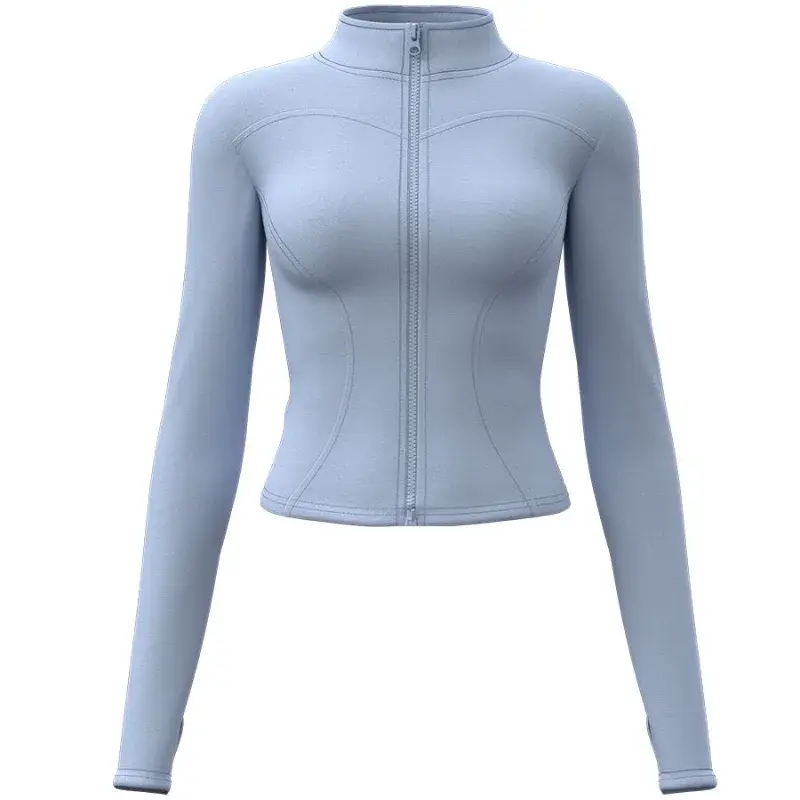 الصورة المصغرة: Women Zipper Tracksuit Jacket Slim Fit Long Sleeve Fitness Running Jacket Solid 
