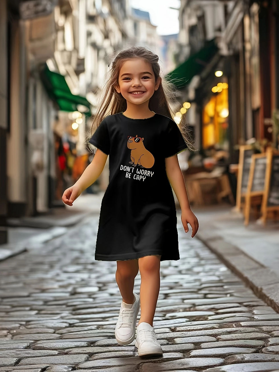الصورة المصغرة: Summer fashion cartoon printed girls' casual dress, a soft, breathable, and elas