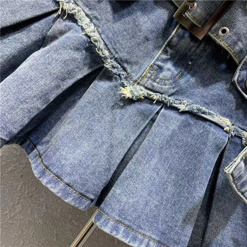 الصورة المصغرة: Girls Denim Skirts Vintage Jean Skirt 2024 New Blue Denim Skirts For Teenage Kid
