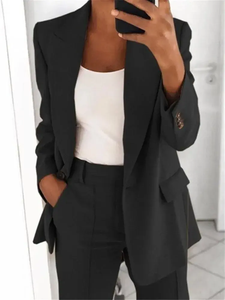 الصورة المصغرة: 2024 S-5XL Women's Blazer Casual Long-sleeved Top Solid Color Suit Collar Button