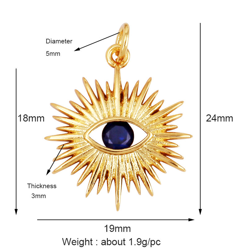 Thumbnail: Evil Eye Charm Pendant,18K Real Gold Plated Cubic Zirconia CZ Paved Religours,Je