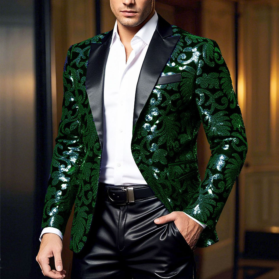 الصورة المصغرة: Shiny Sequin Embellished Single Button Stage Performance Outerwear in Blue Gold 