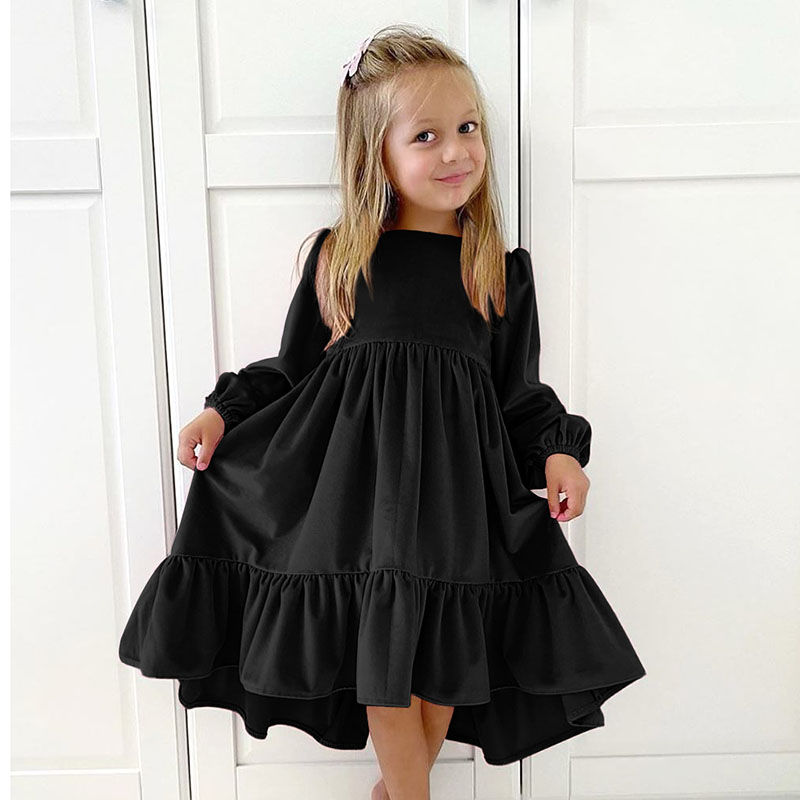 الصورة المصغرة: New 7-12 years Girls Spring Autumn Winter Velvet Long Sleeve Ruffle Hem Dress Pr