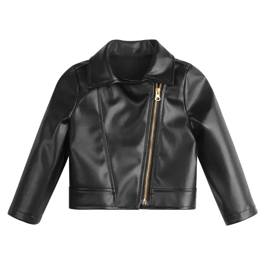 Thumbnail: Kid Boys Leather Jacket Solid Color Girls Coats Kids Casual Style Children Jacke