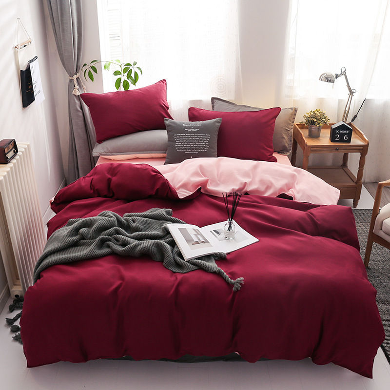الصورة المصغرة: Solid Color Cotton Bedding Set with Duvet Cover Sheet and Pillowcases Euro Style
