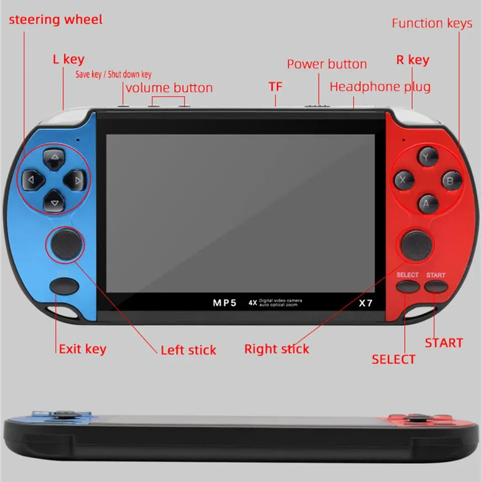 الصورة المصغرة: GAMINJA X7 4.3inch Handheld Game Console IPS Screen Video Game Player HD Game Co