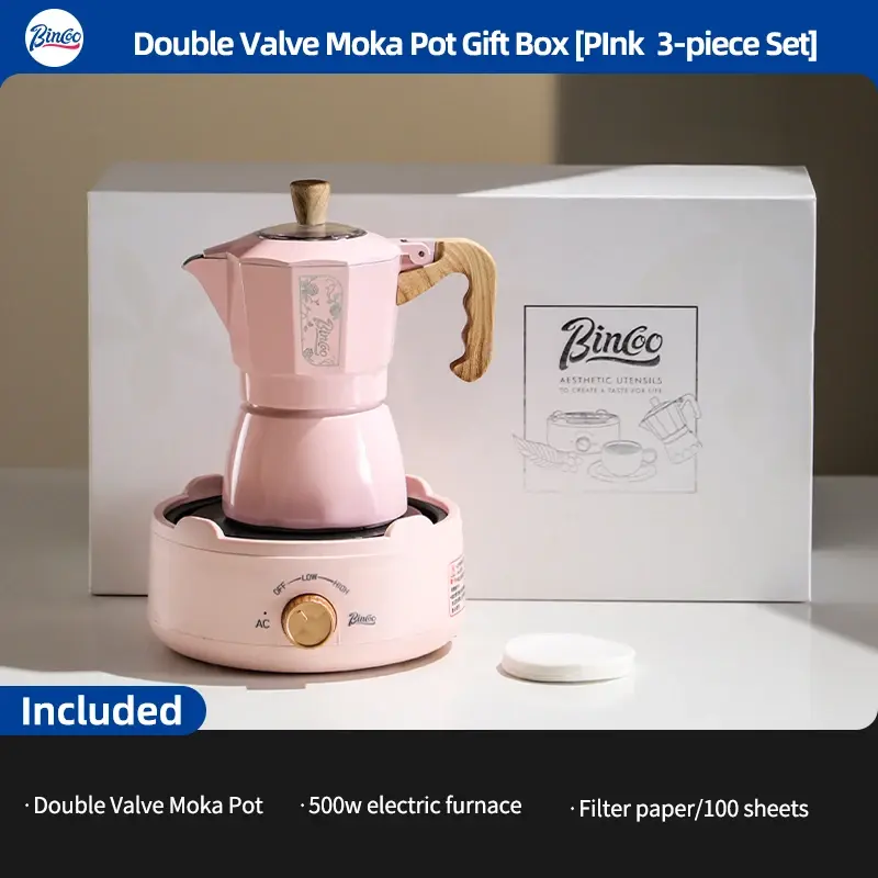 الصورة المصغرة: BINCOO 220v Dual Valve Moka Pot Extraction Coffee Pot Espresso Coffee Maker Ital