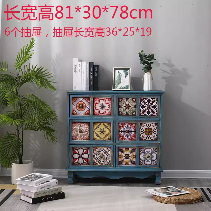 الصورة المصغرة: Retro chest cabinet Solid wood locker Painted cabinet Bedside table Small multi-