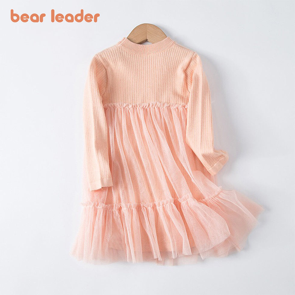 Bear Leader Girls' Dress 2025 Autumn New Girls' Round Neck Knitted Long Sleeve M