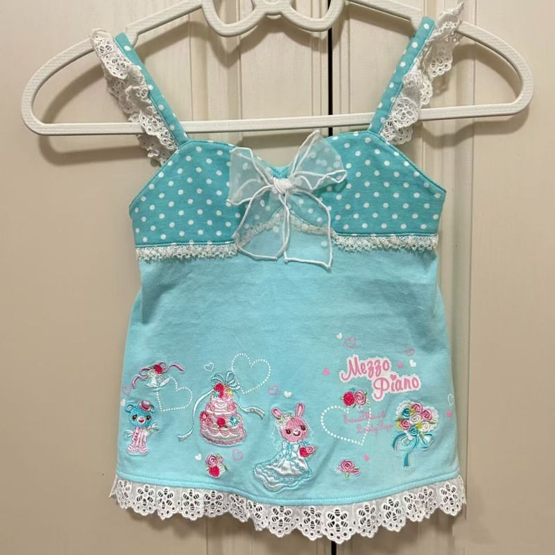 Summer Japanese Subculture Kawaii Cartoon Printed Halter Vest Bow Lace Stitching